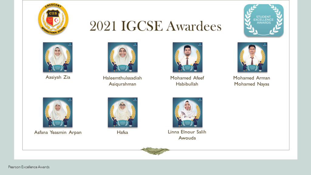 CIS 2021 IGCSE Excellence Awardees