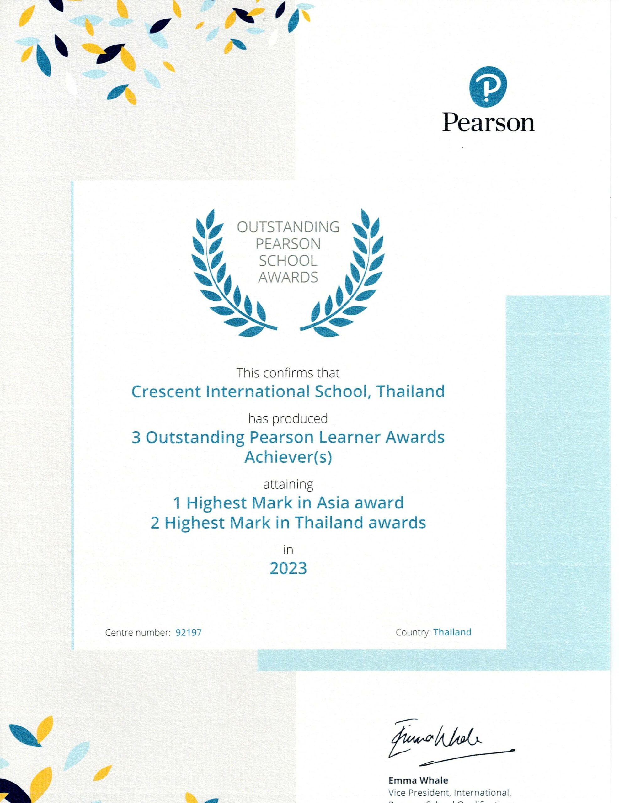 Outstanding Pearson School Awards - Crescent International School -
